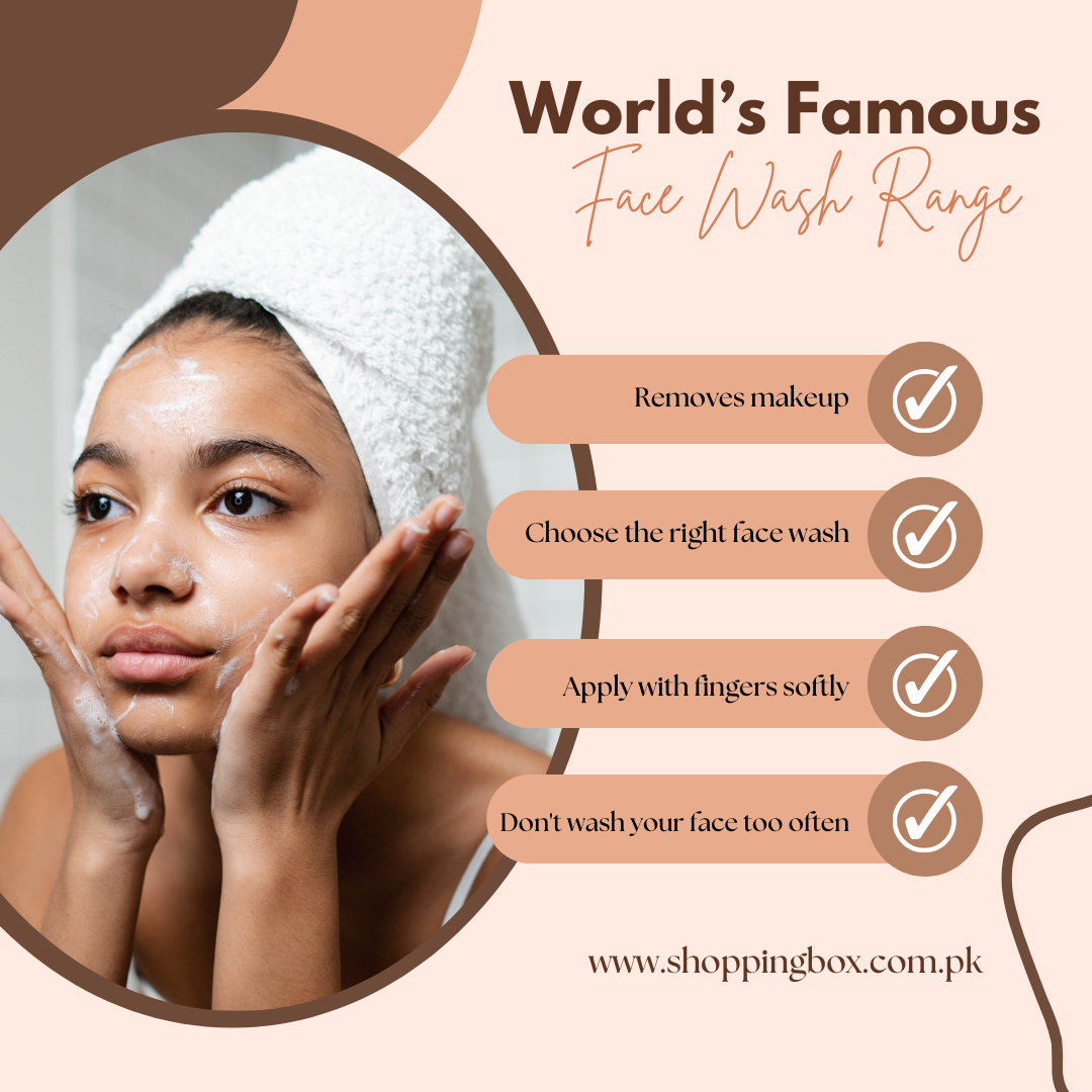 Women’s face wash collection featuring brightening and hydrating cleansers at Shopping Box