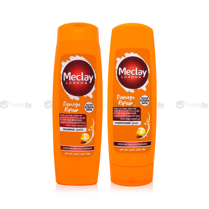 Meclay London Damage Repair Shampoo and Conditioner Bundle – calcium, keratin, and biotin hair repair set to stop breakage and restore strength.