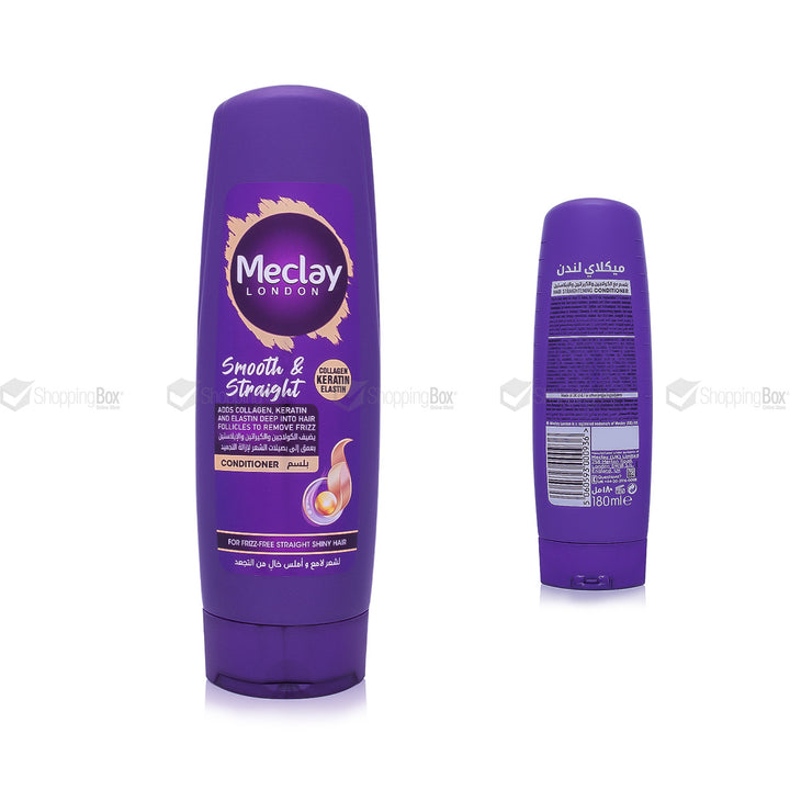 Purple conditioner bottle with Meclay London branding on a white background