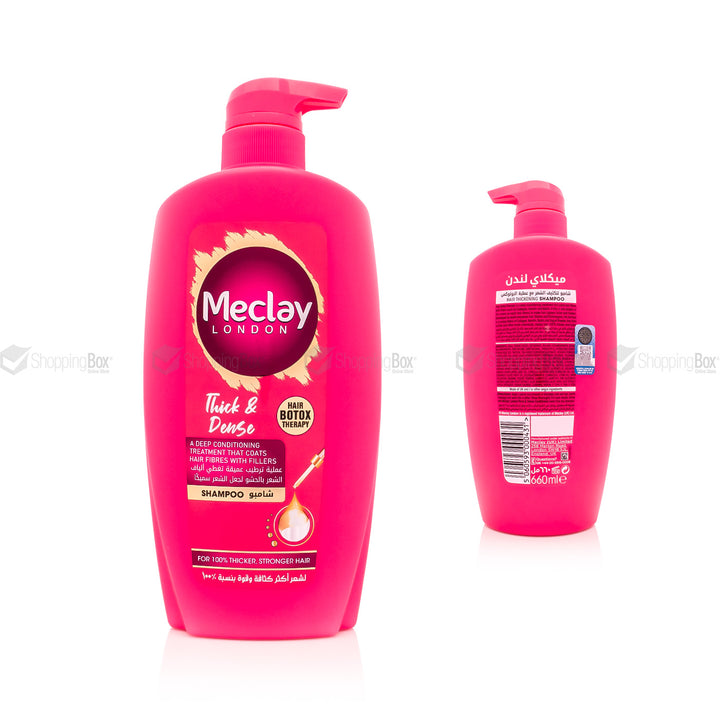 Meclay Thick & Dense Shampoo 660ml pump front and back with ingredients