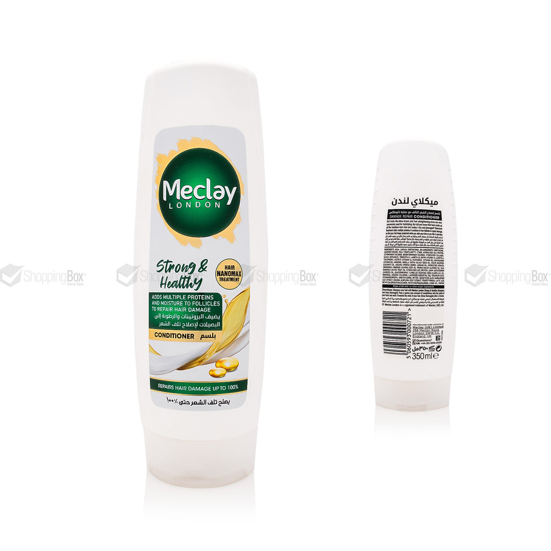 Meclay conditioner bottle front and back with label on a white background