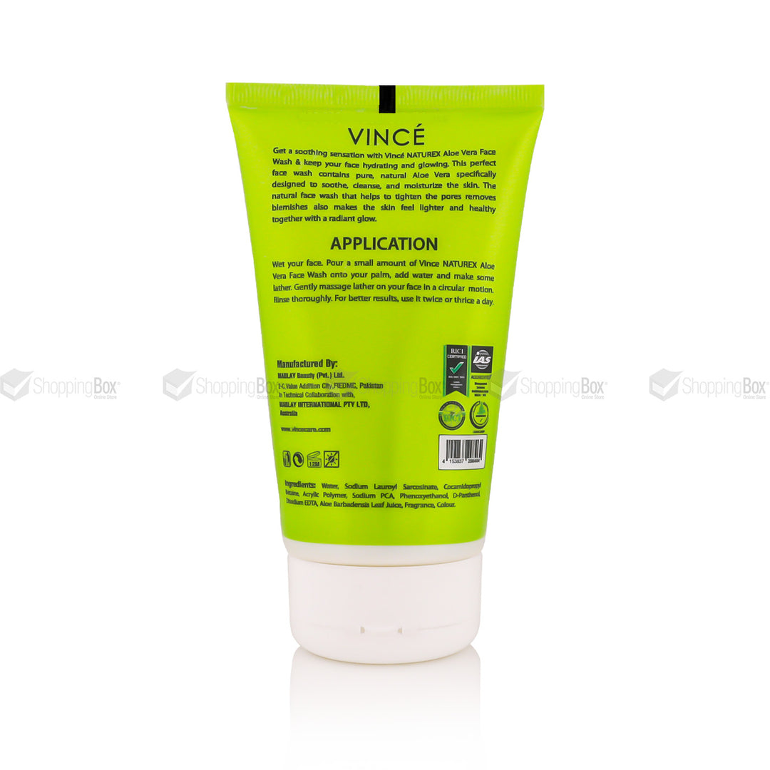 Vince Aloe Vera Face Wash 120ml back label with usage instructions
