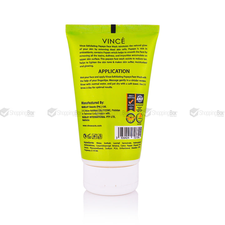 Vince Papaya Face Wash 120ml back with application details