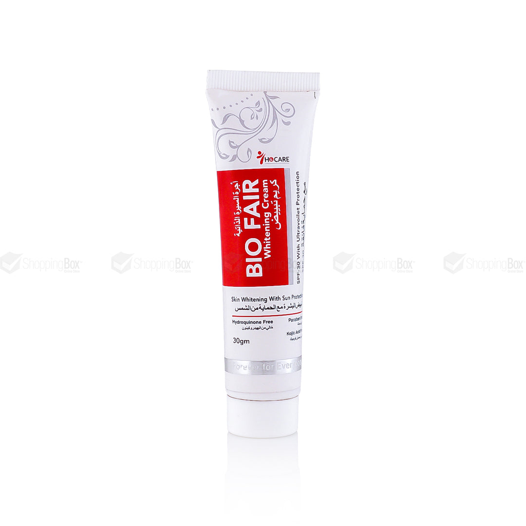 Bio Fair Whitening Cream 30gm back packaging with usage info