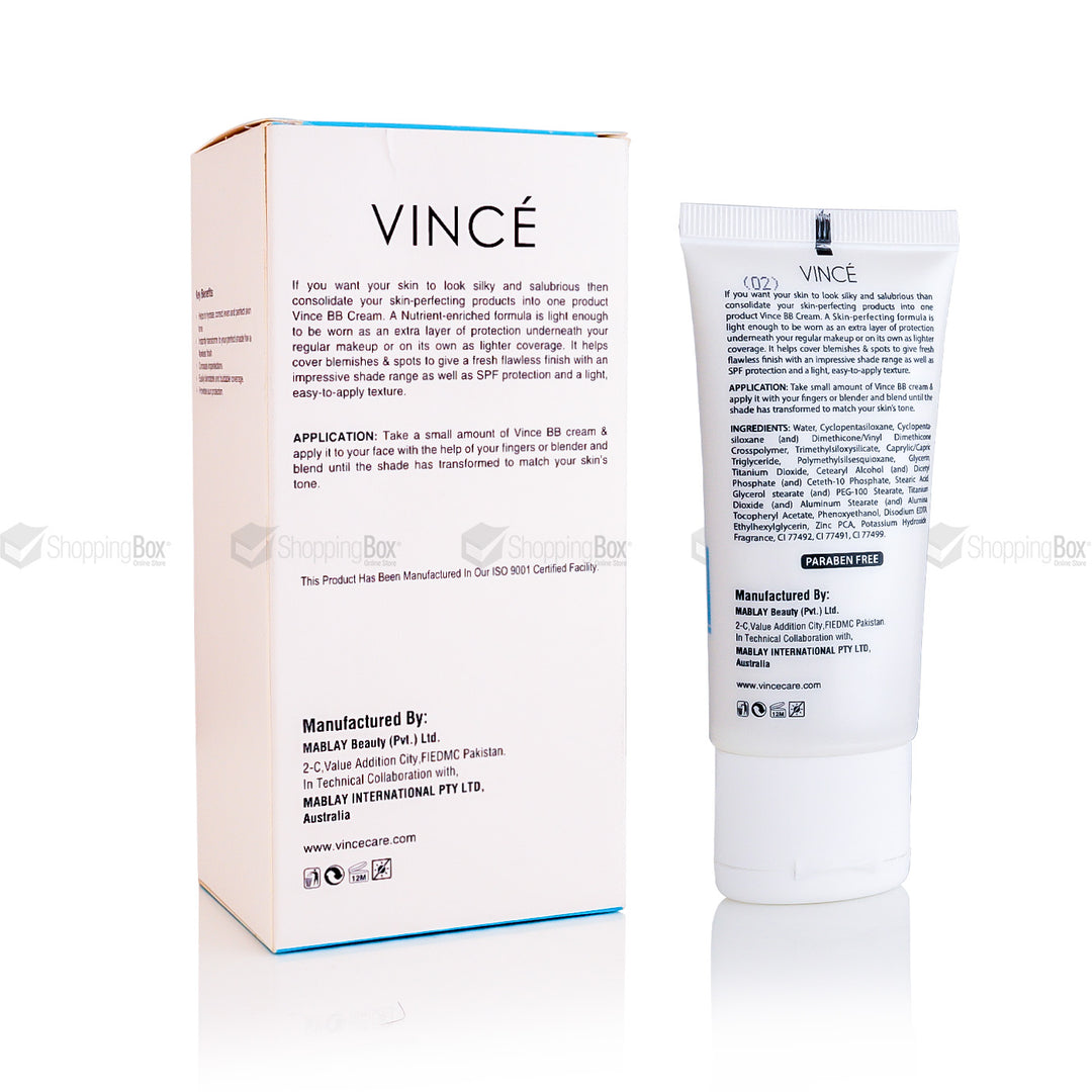 Vince BB Lightening Cream SPF 25 50ml box and tube back label with ingredients