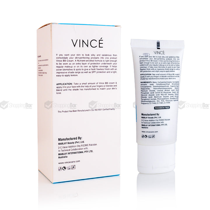 Vince BB Lightening Cream SPF 25 50ml box and tube back label with ingredients