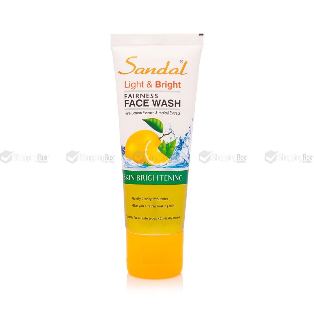 Sandal Light & Bright Fairness Face Wash 70ml front view – Shopping Box