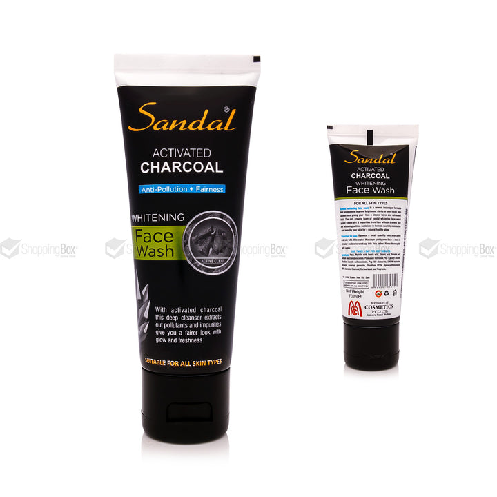 Front and Back view of Sandal Activated Charcoal Whitening Face Wash 70ml β Shopping Box Studio Original