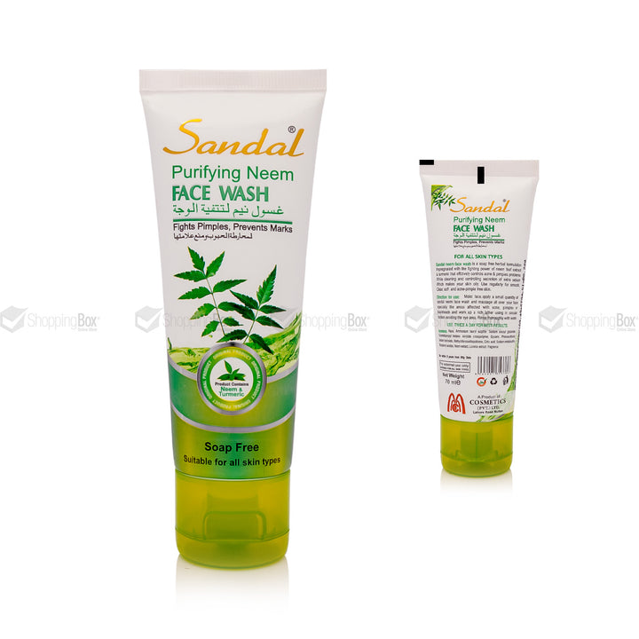 Sandal Purifying Neem Face Wash front view 70ml tube – Shopping Box