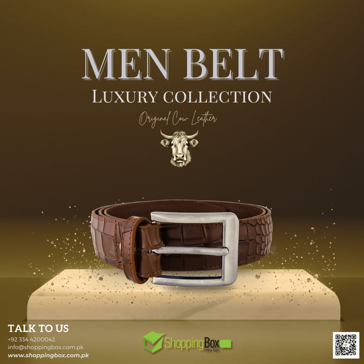 COW LEATHER BELT BROWN 40MM IN CROCODILE TEXTURE
