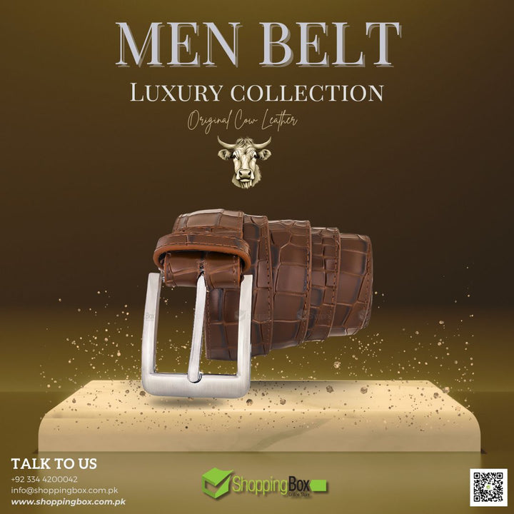 COW LEATHER BELT BROWN 40MM IN CROCODILE TEXTURE