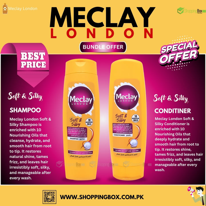 Meclay London shampoo and conditioner bundle offer with promotional Poster At Shopping Box.