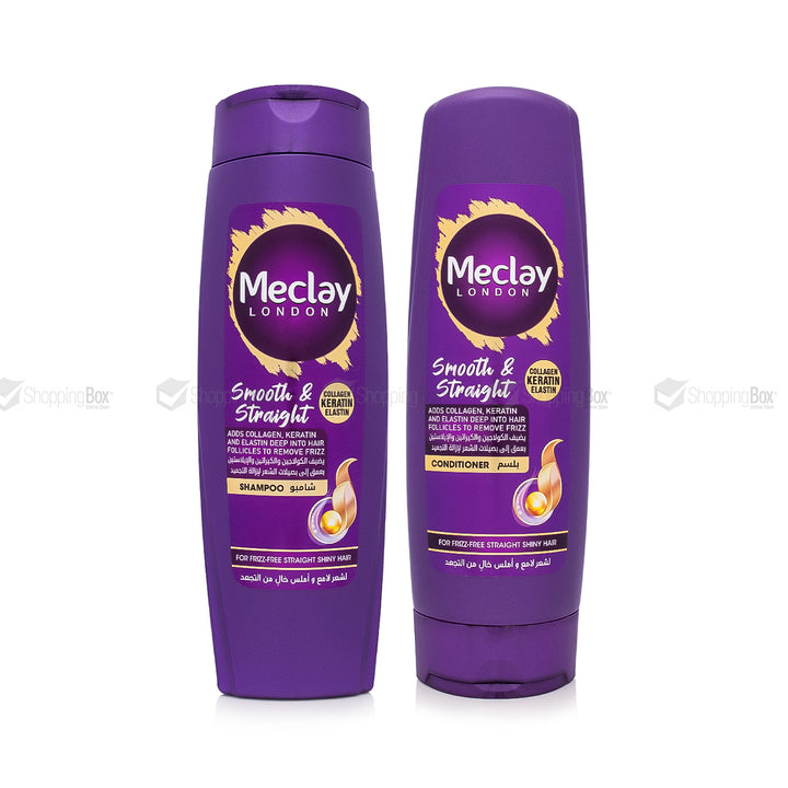 Meclay London Smooth & Straight Shampoo and Conditioner Bundle β anti-frizz haircare duo with collagen, keratin, and elastin for silky, shiny hair.