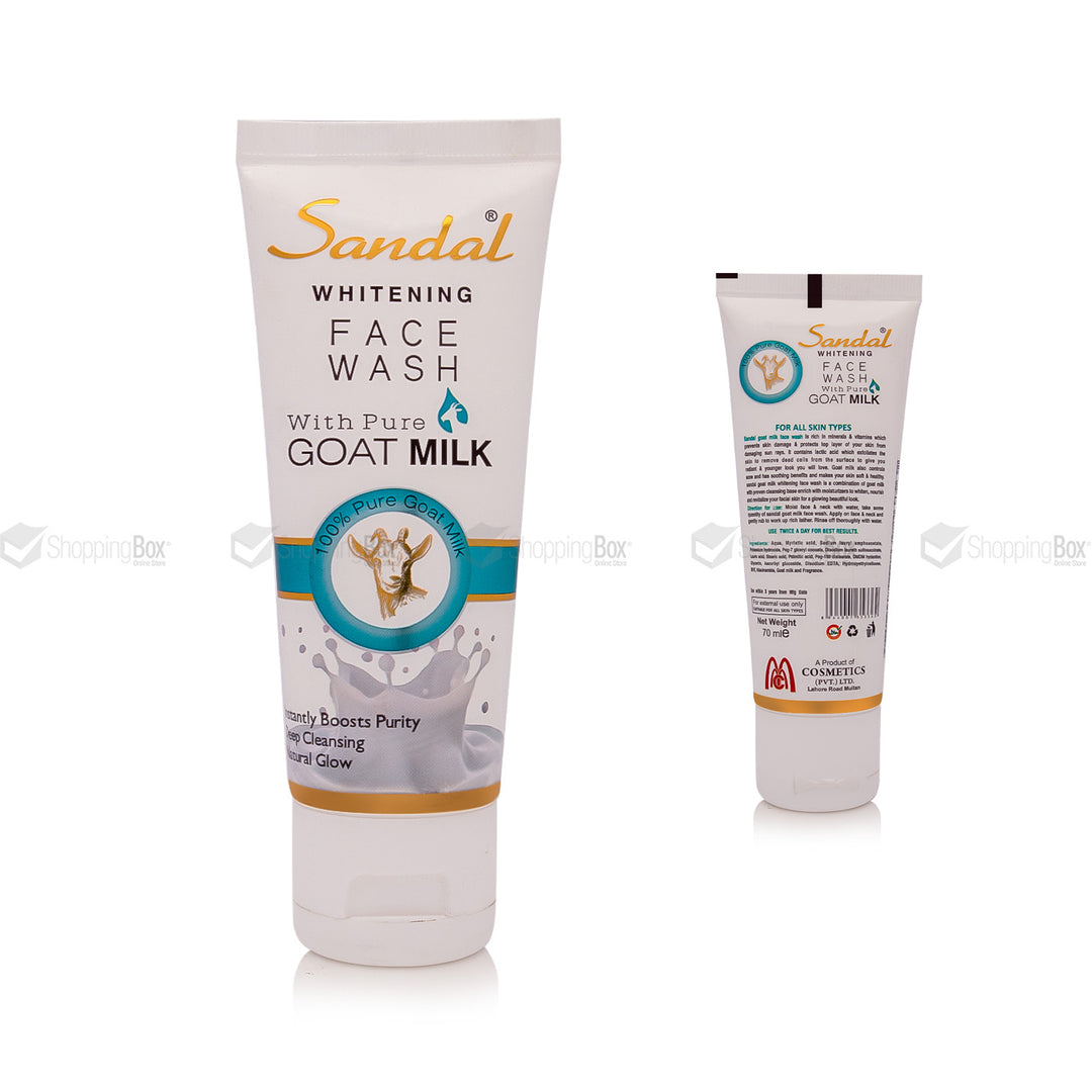 Sandal Goat Milk Face Wash 70ml tube – front and back view