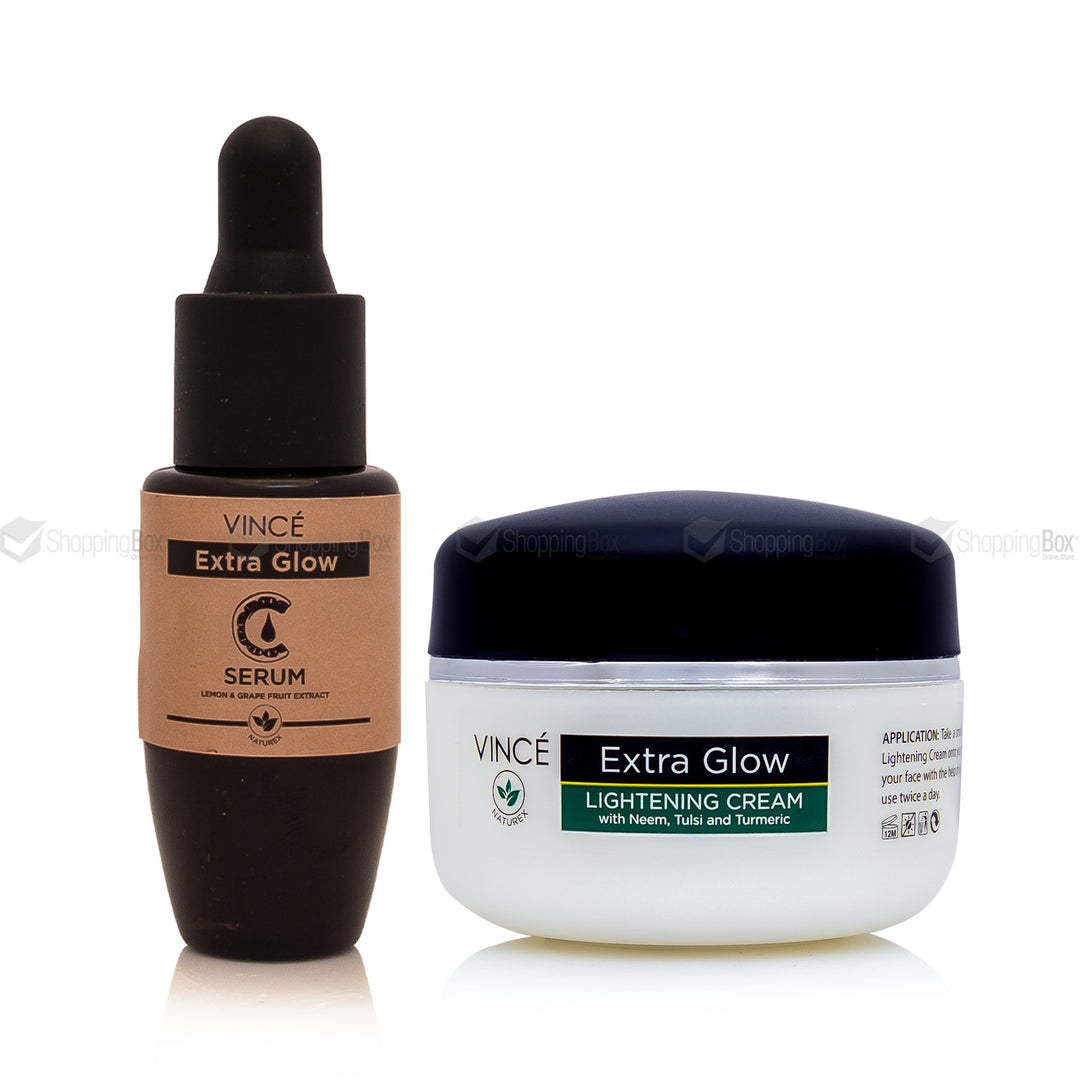 Vince Extra Glow serum and lightening cream on a white background