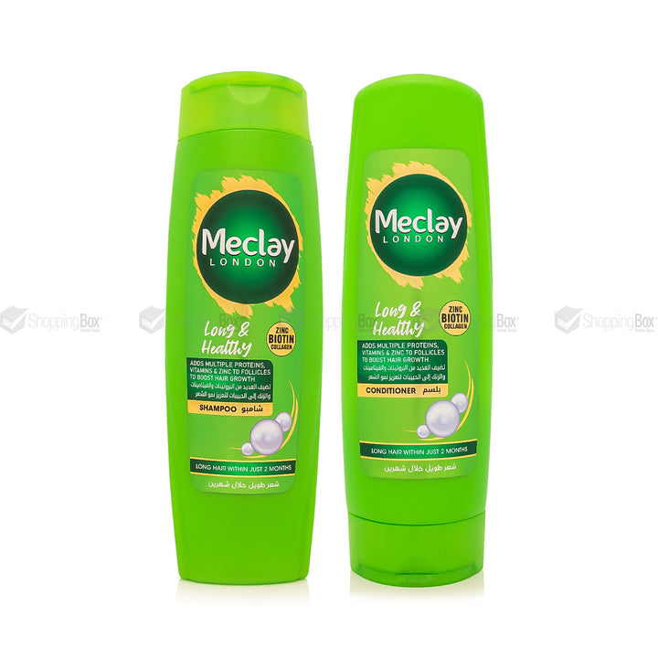 Meclay London Long & Healthy Shampoo and Conditioner Bundle – biotin, zinc, collagen hair growth and repair set for longer, stronger, shinier hair