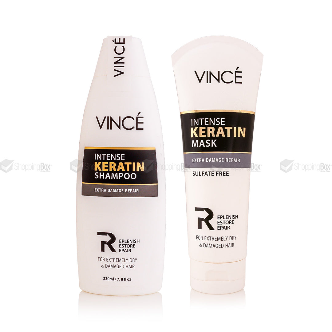 Vince Intense Keratin Shampoo and Mask on a white background