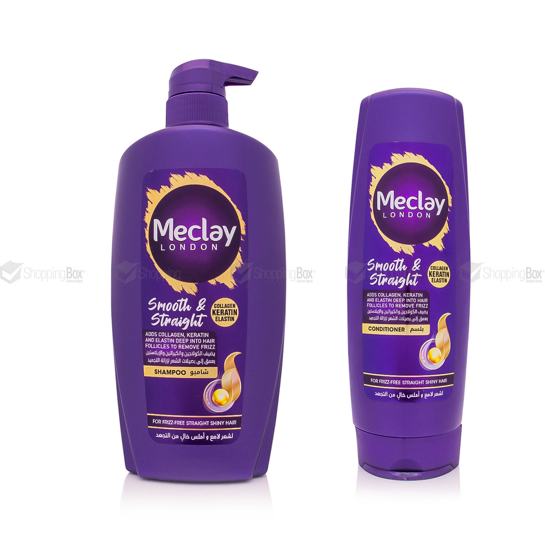 Meclay Smooth & Straight Shampoo 660ml pump bottle and Conditioner 350ml bundle front view