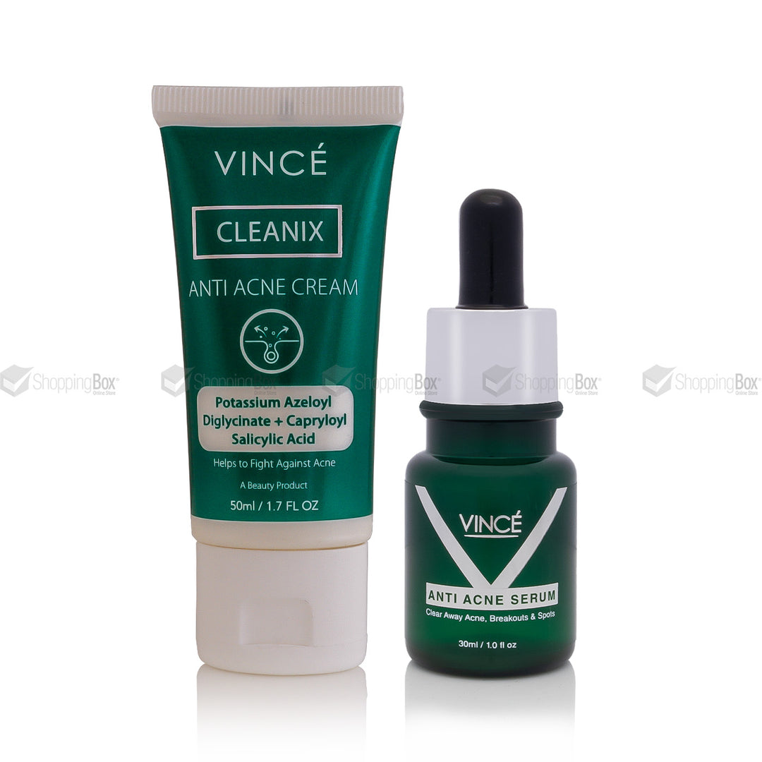 Vince Cleanix anti-acne cream and serum on a white background