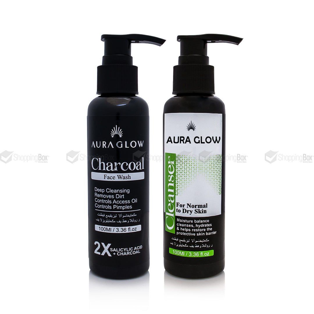 Aura Glow Charcoal Face Wash & Cleanser Bundle front view