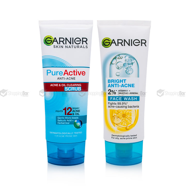 Garnier Anti-Acne Duo with Face Wash and Acne & Oil Clearing Scrub
