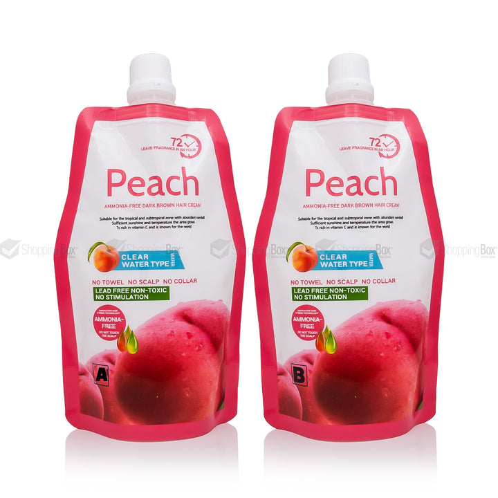 Peach Hair Color Ammonia Free – Herbal cream dye for black and dark brown hair with aloe vera, available in sachet, 250ml, and 500ml – made in China.