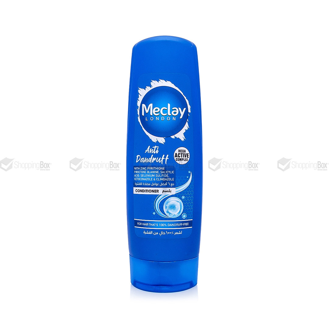 Blue Meclay conditioner bottle on a white background