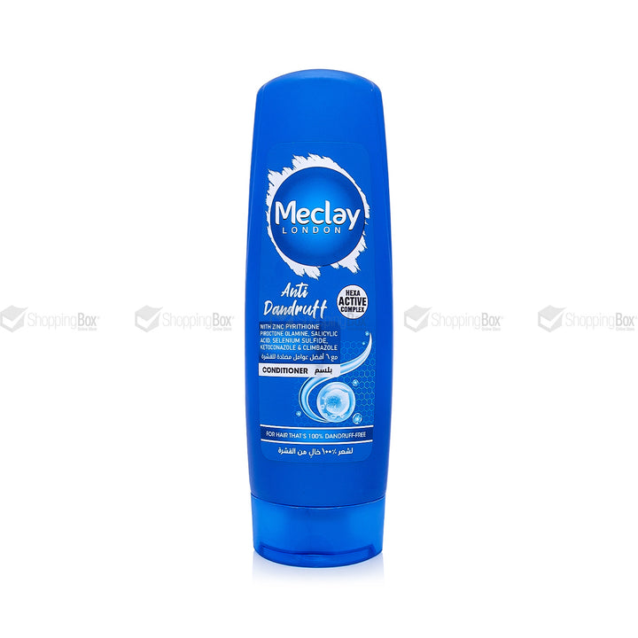 Blue Meclay conditioner bottle on a white background