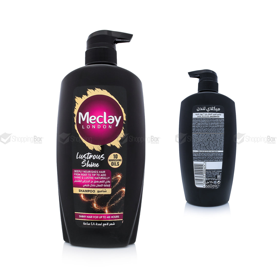 Meclay London shampoo bottle with front and back views on a white background