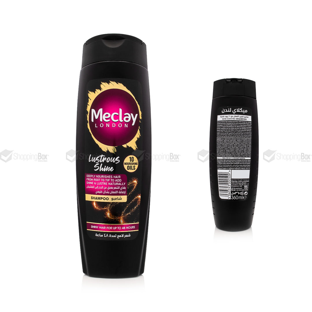 Meclay London shampoo bottle front and back view on a white background