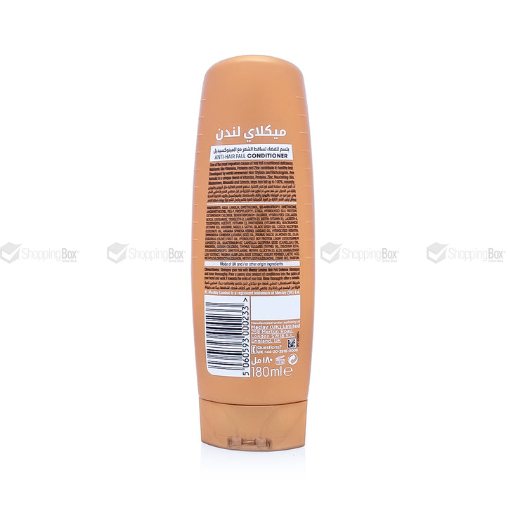2.	Back view of Meclay London Hair Fall Defense Conditioner ingredients list 180ml