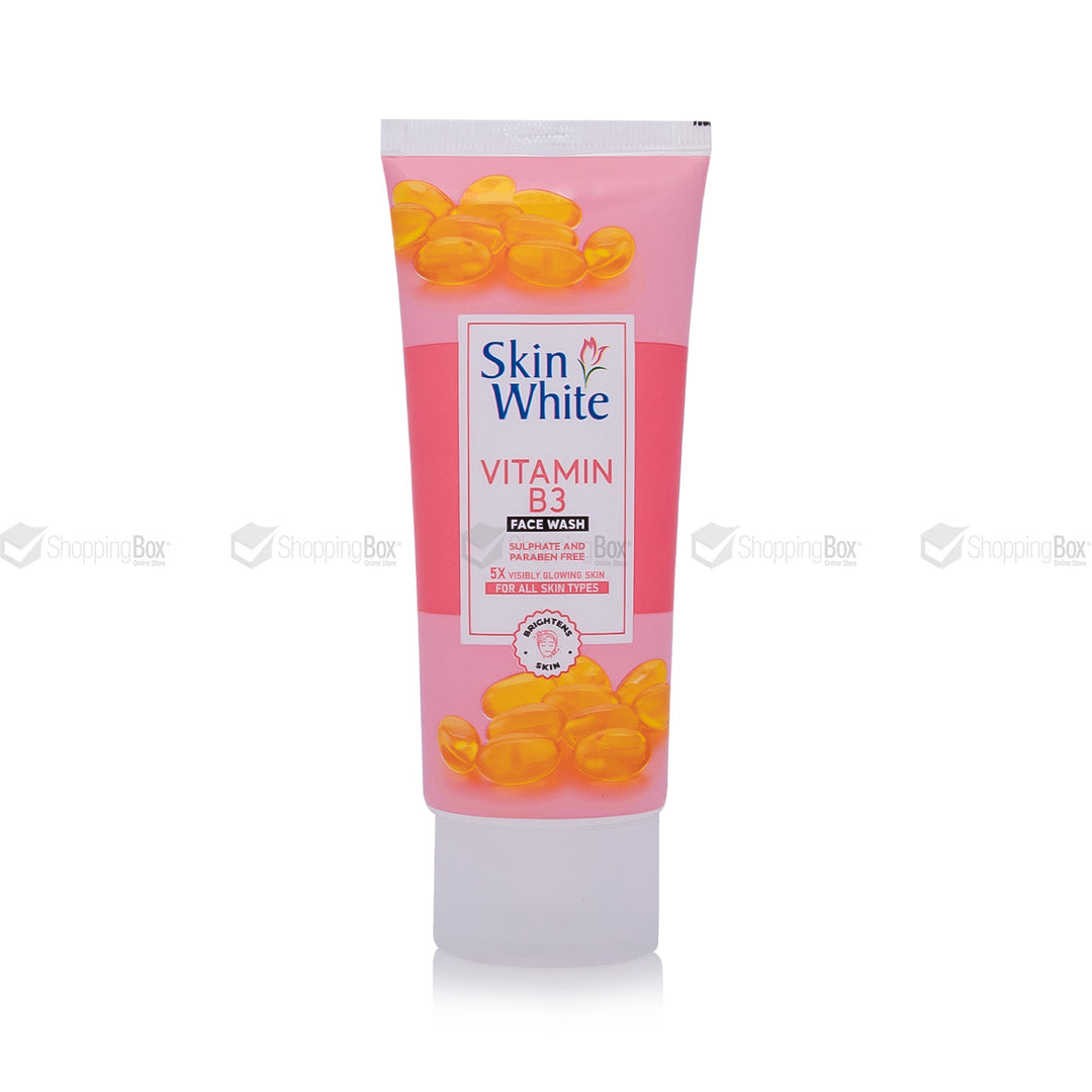 Tube of Skin White Vitamin B3 Face Wash on a white background