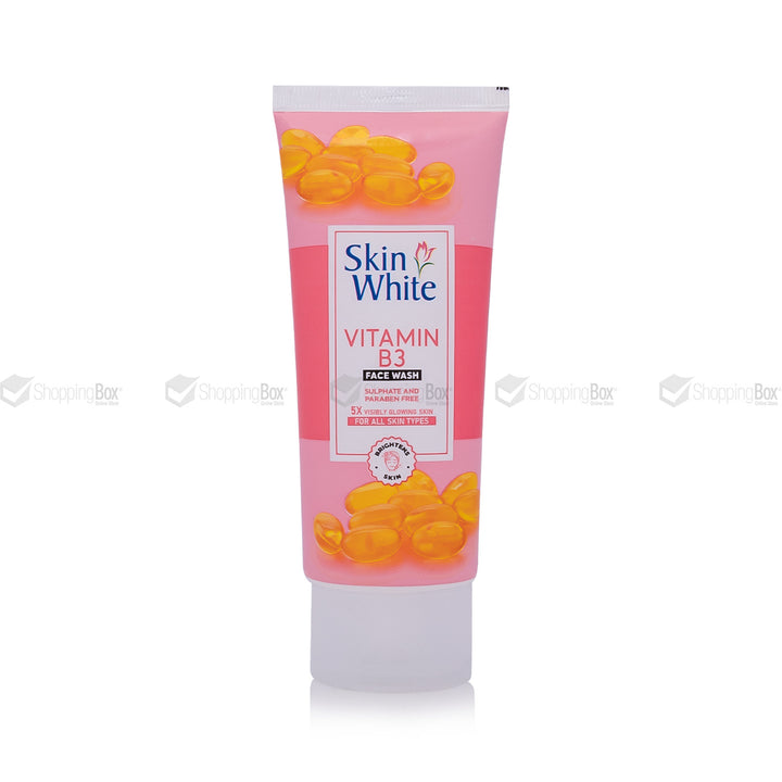 Tube of Skin White Vitamin B3 Face Wash on a white background