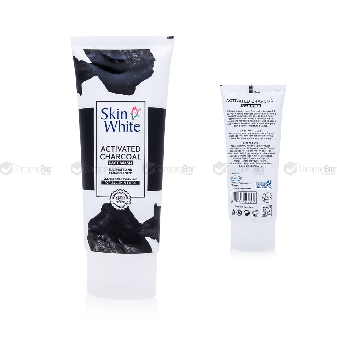 Skin White Activated Charcoal Face Wash 100ml front tube packaging
