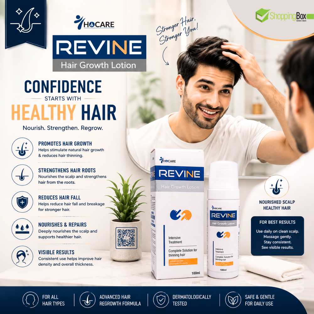 Revine Hair Growth Lotion promotional image with model