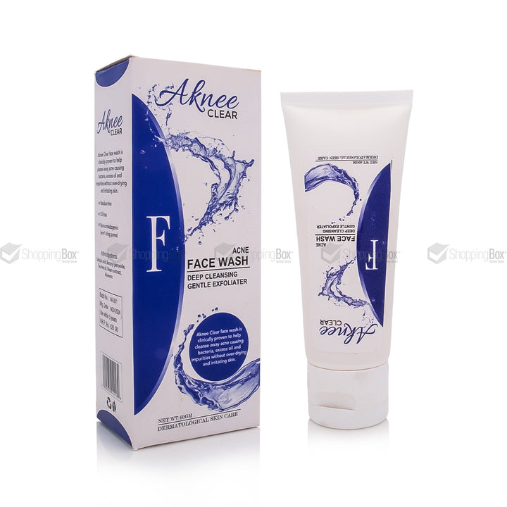 Aknee Clear Acne Face Wash 60gm tube with outer box front view