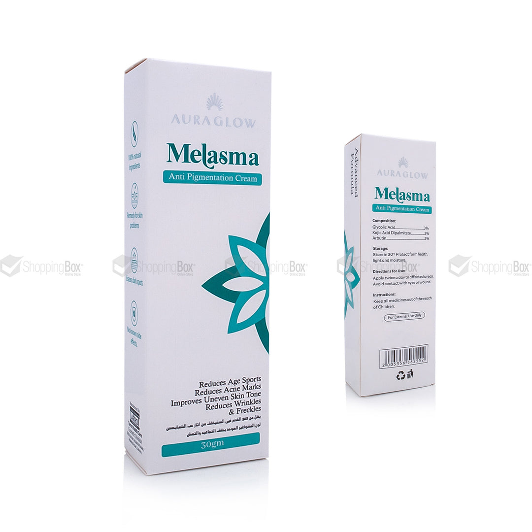 Aura Glow Melasma Anti-Pigmentation Cream packaging on a white background