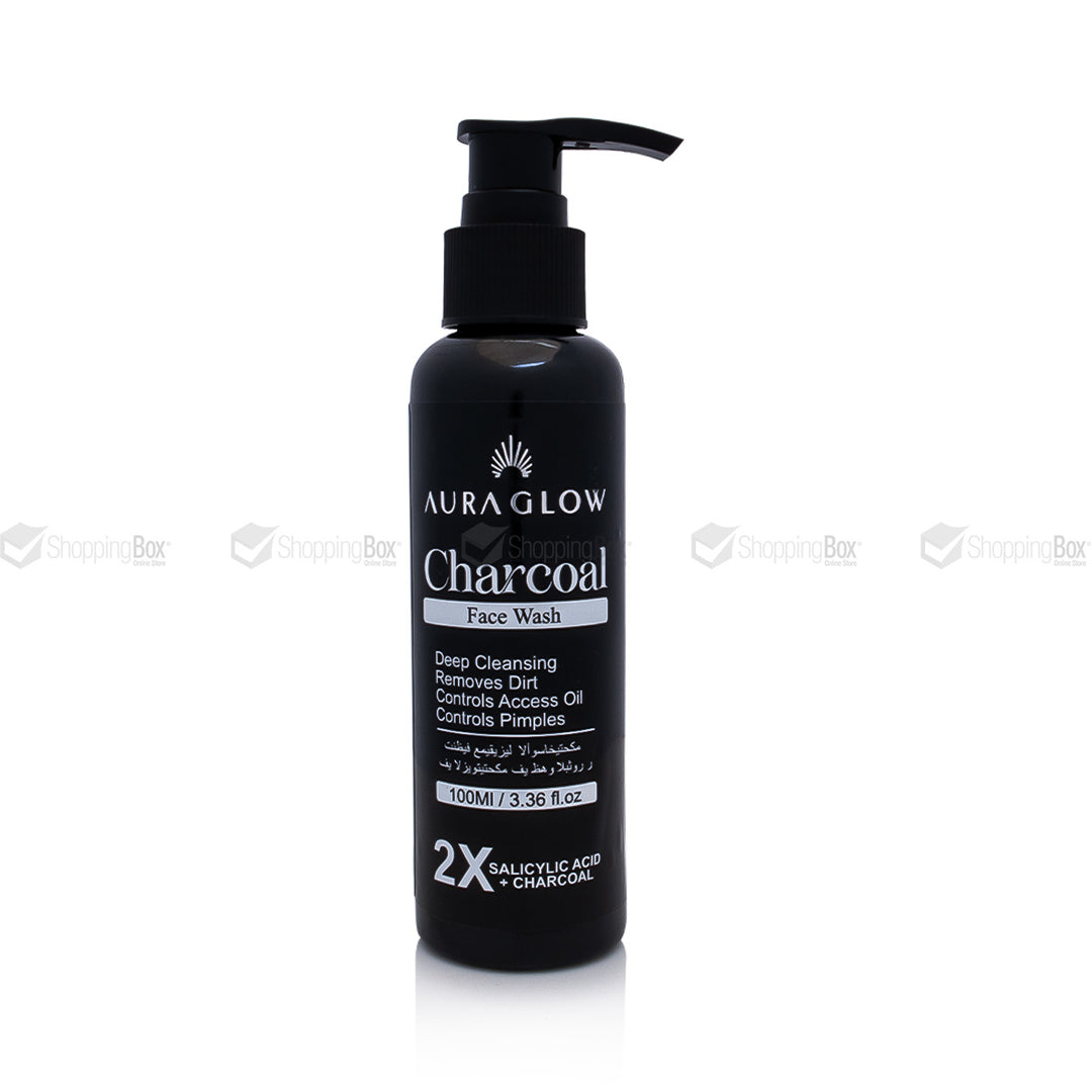 Aura Glow Charcoal Face Wash bottle on a white background