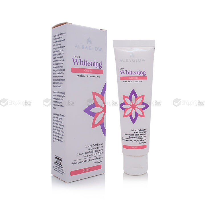 Aura Glow Extra Whitening Cream 30gm outer box front view