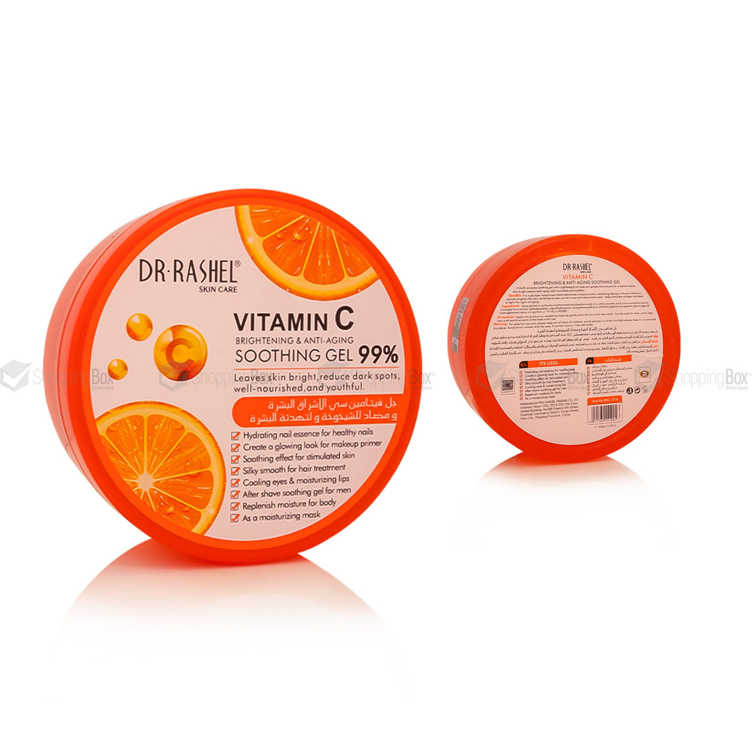 Dr. Rashel Vitamin C Soothing Gel container with orange slices on a white background