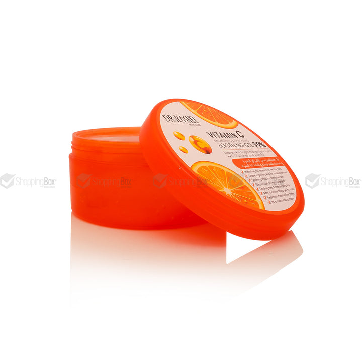 Orange jar of skincare product with a white label on a white background
