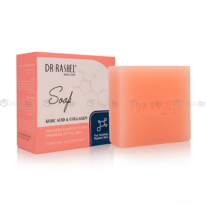 Dr. Rashel soap bar and packaging on a white background