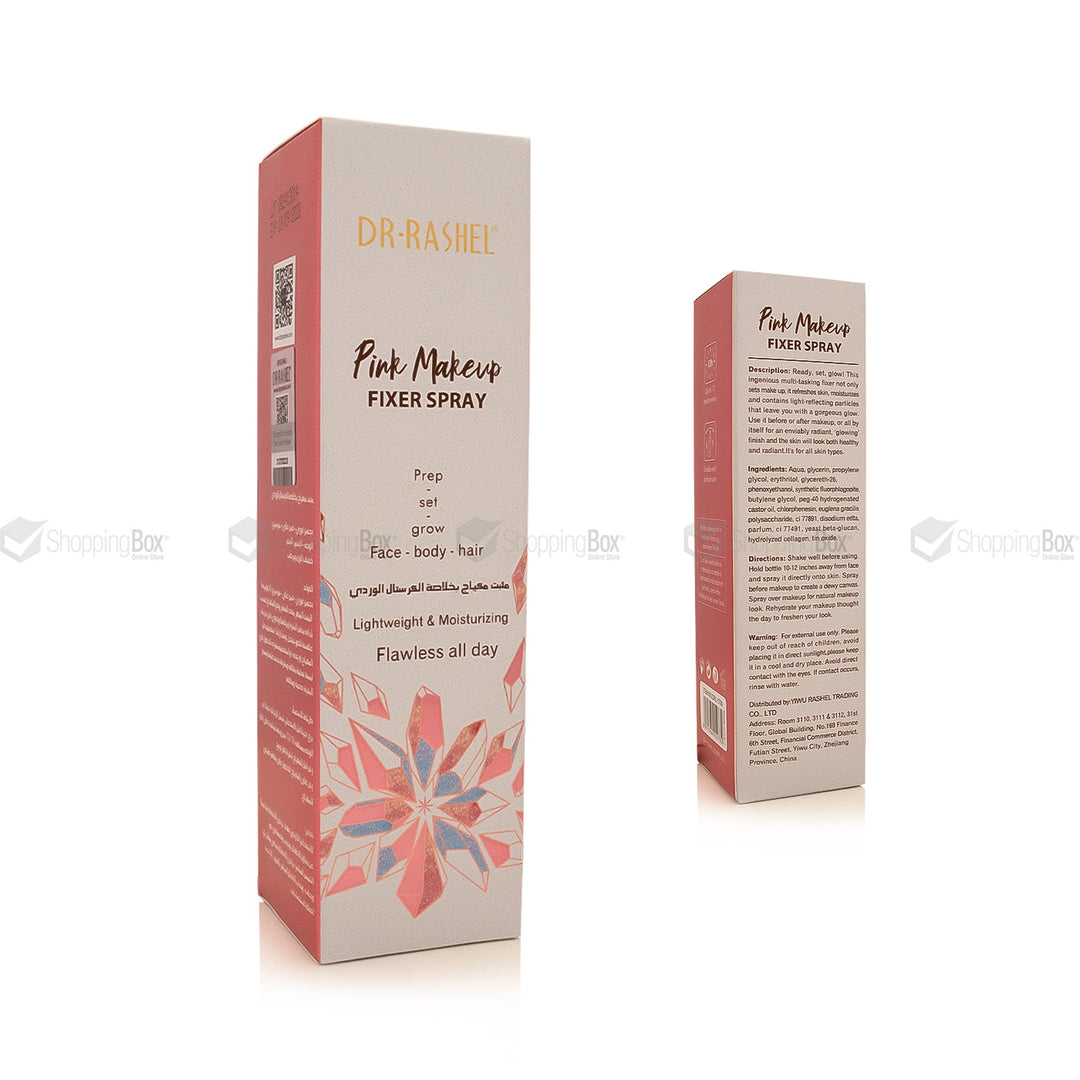 Dr. Bhave Pink Makeup Fixer Spray packaging on a white background