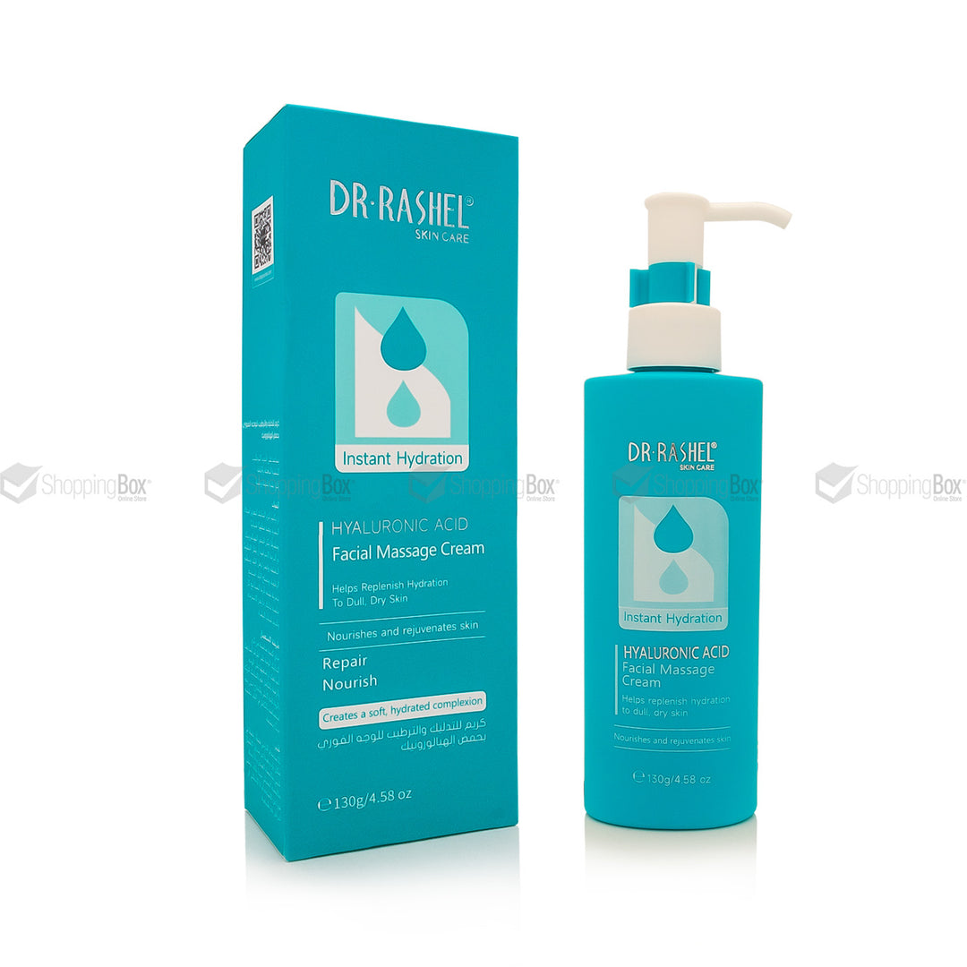 Dr. Rashel Hyaluronic Acid Facial Massage Cream packaging and bottle on a white background