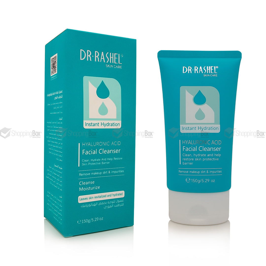 Dr. Rashel Hyaluronic Acid Facial Cleanser packaging and tube on a white background