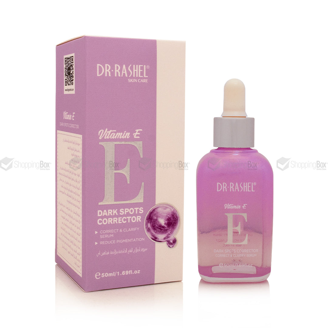 Dr. Rashel Vitamin E Dark Spots Corrector bottle and packaging on a white background