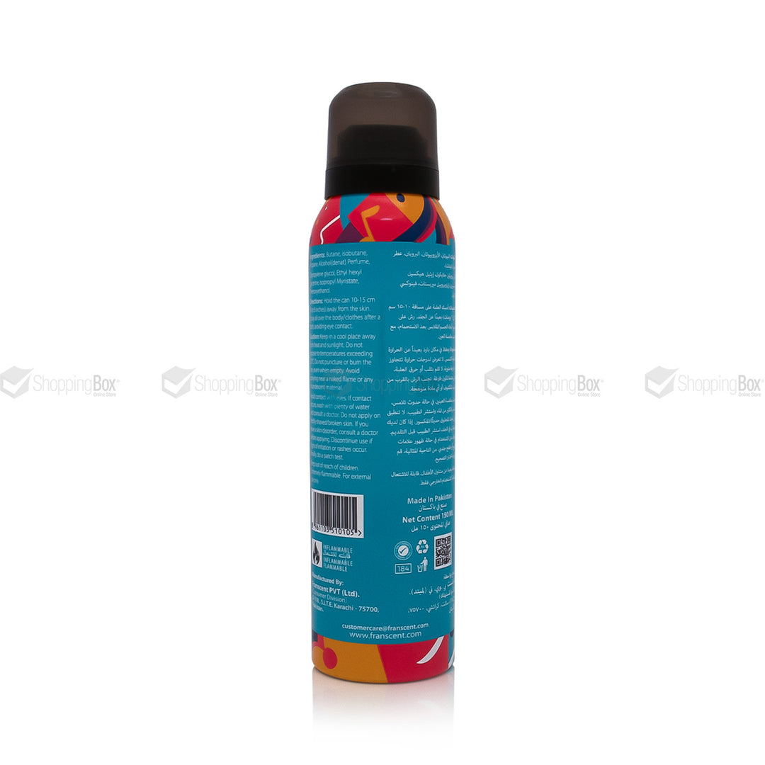 Spray can with colorful label on a white background