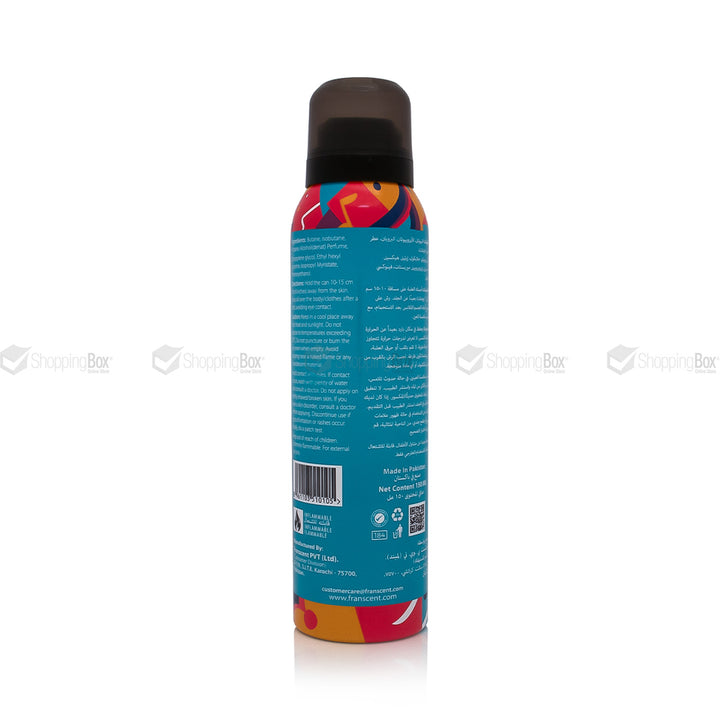 Spray can with colorful label on a white background