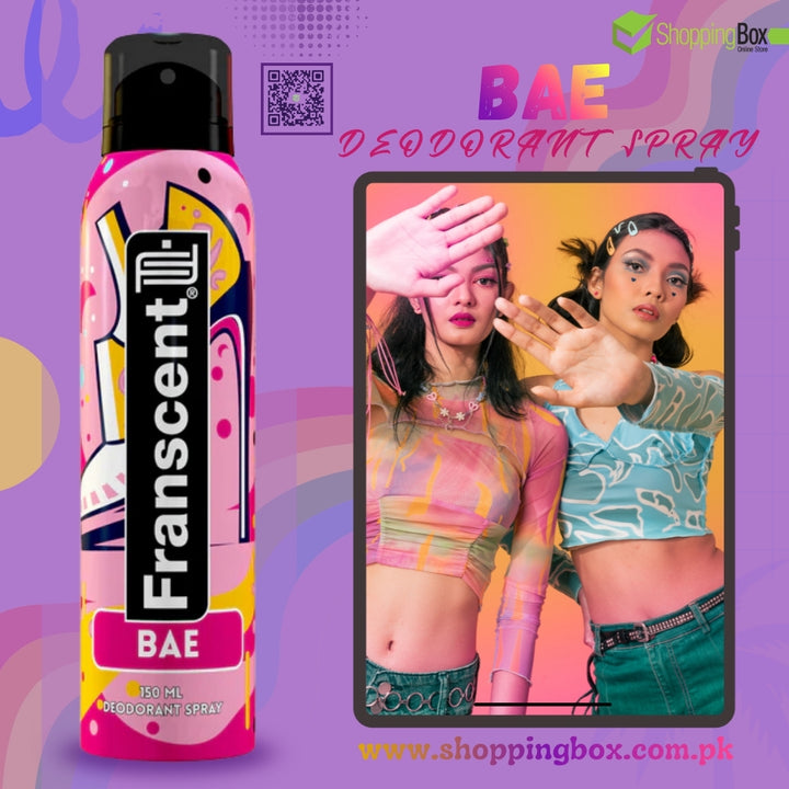 Franscent BAE 150ml deodorant spray isolated product image with 2 young girls