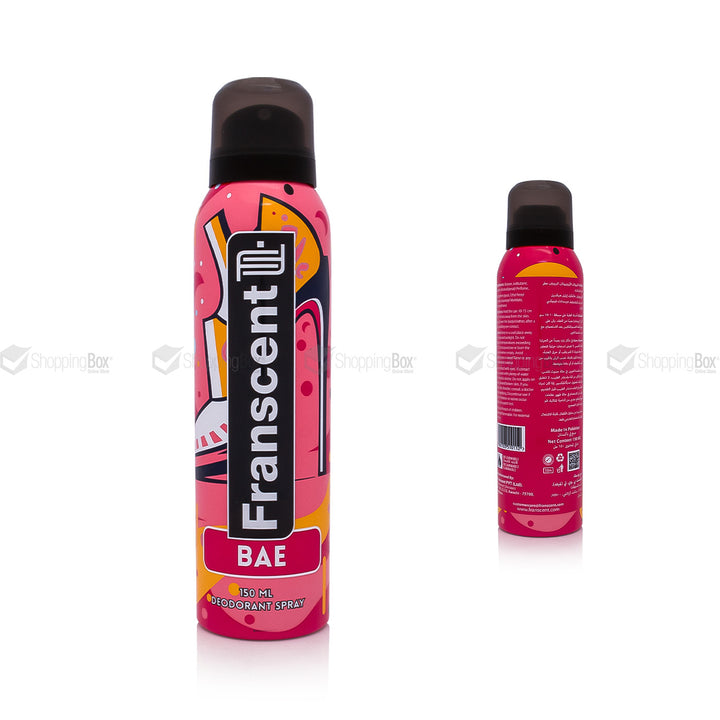 Franscent BAE Deodorant Spray 150ml pink front and back can packaging